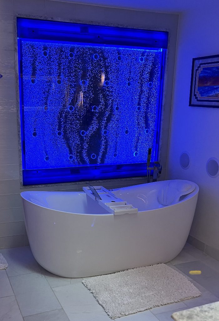 LED-lit bubble wall for a tranquil spa setting